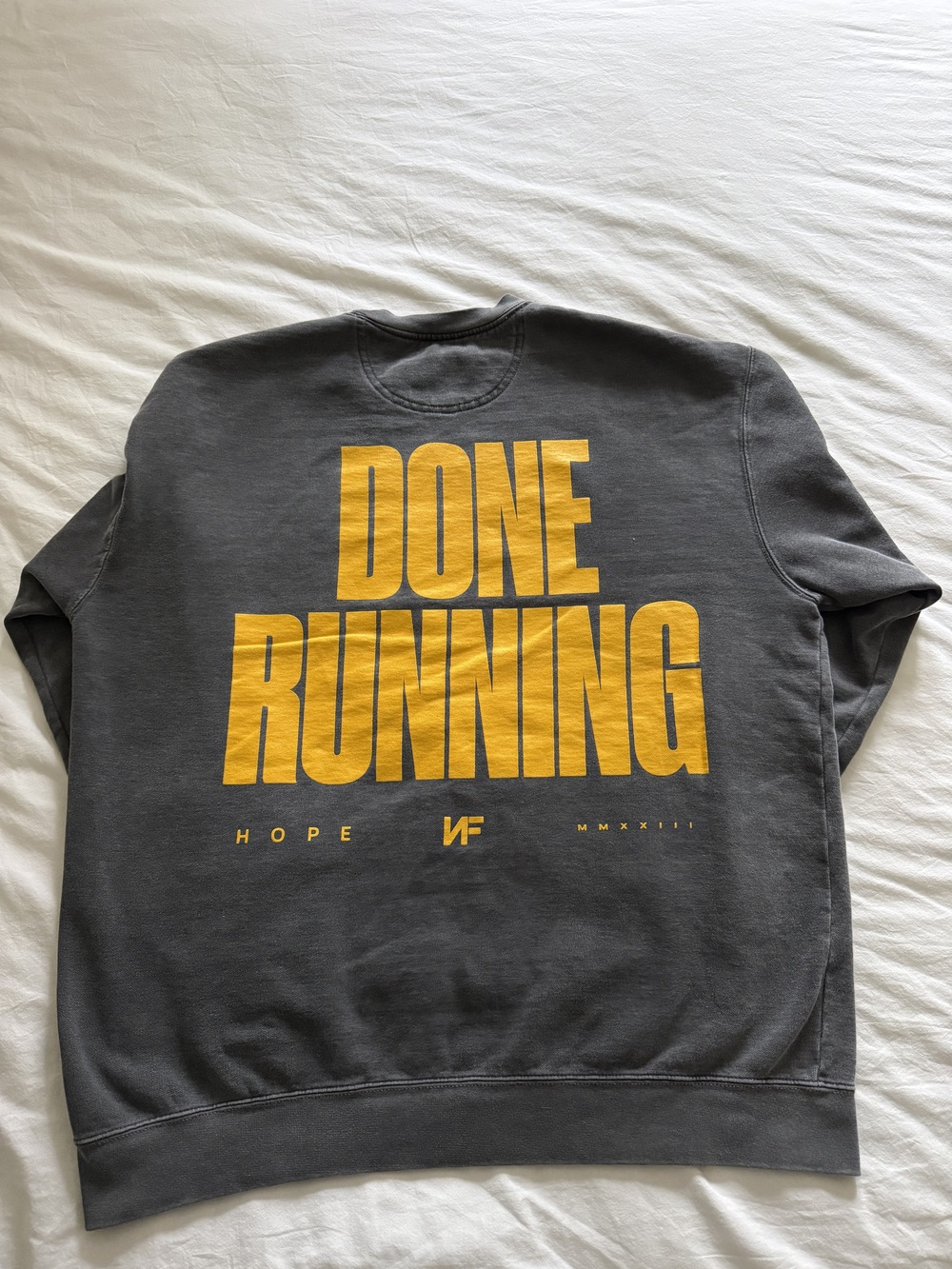 NF Hope “Done Running” Crewneck Sweatshirt Gray Yellow Graphic Size XL